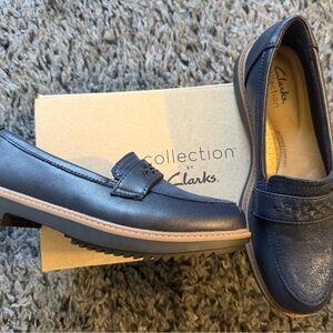 Clarks Dark Blue Leather Loafers